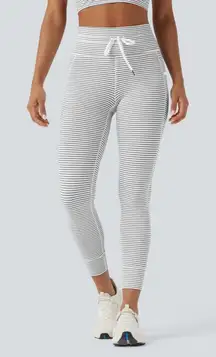 HALARA High Waisted Drawstring Striped Yoga Leggings with Pockets Small Grey NWT
