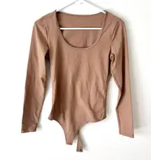 Abercrombie & Fitch Soft AF Collection Tan Brown Thong Bodysuit Scoop-neck