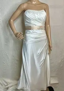 David's Bridal  White Strapless Rhinestone Belt Wedding Dress