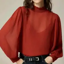 J. Crew Berry Sangria Ruffle Neck Chiffon Blouse Size Large Holiday Preppy