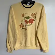 Vintage 90s Womens Autumn Leaves Double Collar Sweatshirt Size Large Made In USA