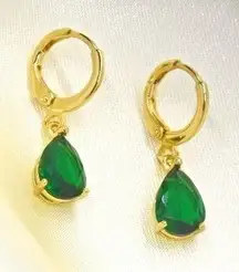 Emerald Green Crystal Teardrop Hoops