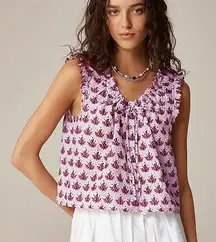 J. CREW Ruffle-trim Cotton Button-up Top in Block Print Lavender Size M