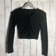 NBD Survive Black Long Sleeve Crop Ribbed Lace Up Front Top