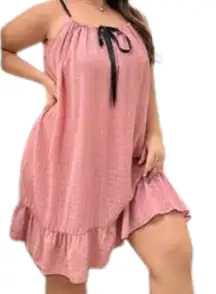 SHEIN Women's Blush Pink Black Ruffle Tie Front Pleated NightDress Comfy XL