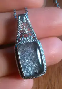 Matrix Tanzanite Solitaire Platinum over Copper Pendant Stainless Steel Necklace