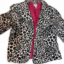 Chicos plus size 3 cow and zebra print blazer with pink inside