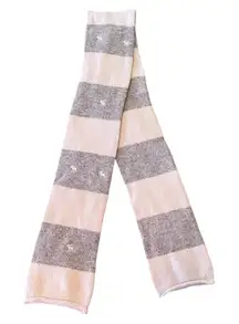 Abercrombie Y2K Wool Rabbit Hair Embroidered Striped Knit Scarf Gray White