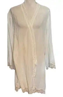 Eberjey Women’s Size L Cotton Gauze Short Robe Lace Trim White Missing Belt