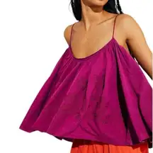 New Free People Embroidered On Clouds Swing Cami Tank Top Azalea Pink Sz XS