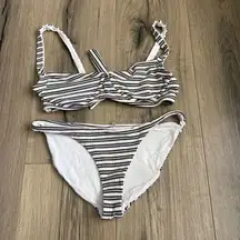 Vitamin A Full Sardinia Stripe Bikini Bra + Bottom Set Lot 2 Pieces Size Small