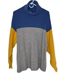 Free People  Women's Blue Gray and Yellow Color-block Turtleneck Sweater Size XS