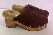 NWOT Steve Madden Brooklyn Brown Suede Studded Fur Lined Platform Mules 7.5