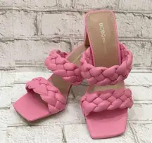 BCBGeneration Pink “Finaa” Slide Chunky Braided Woven Strap Heel Sandal Size 7