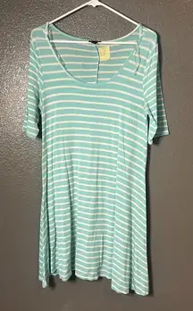 Joe Boxer Medium Teal White Striped T-Shirt Dress Casual Comfy