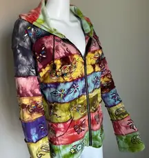 Rainbow Patchwork Boho Hippie Tie Dyed Full Zip Hoodie Women’s Size M/L