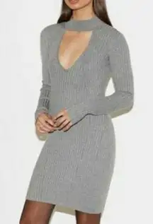 Kendall & Kylie Gray Ribbed Long Sleeve Keyhole‎ V Neck Sweater Dress Medium