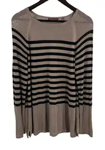 525‎ America Womens Taupe Black Open Knit Long Sleeve Pullover Top Size Medium