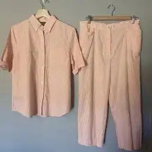 Ralph Lauren Coral Peach Gingham ButtonShort Sleeve Shirt Pants Set Size‎ M /12
