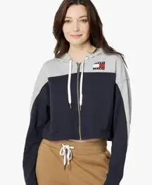 Tommy Hilfiger NWT  Womens ColorBlock Crop Casual Long Sleeve Zipup Hoodie Size M