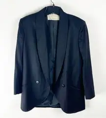 JAEGER Gaberdine Vintage 100% Wool Shawl Collar Single Button Lined Blazer 6