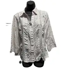Christopher & Banks 3/4 Sleeve White Button Up Lace Striped Size‎ XL