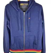 Aviator Nation  Zippered Hoodie Navy Blue with Rainbow Accents Fleece Size Large