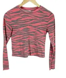 BP Red Zebra Print Waffle Knit Long Sleeved Crop Top Sz S Stretch Crew Neck