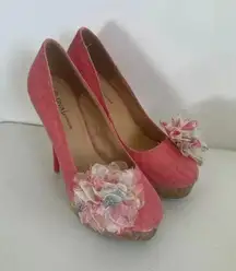 Women's Diva Lounge Pink Floral Platform‎ 6” High Heels Size 8.5 EUC!