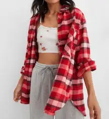 Aerie Lumberjane red lofty plush plaid flannel overshirt size M