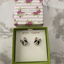 Betsey Johnson Sugar Critters Enamel Black & White Bulldog Stud Earrings NIB