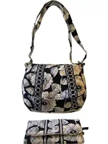 Vera Bradley Black Floral Crossbody Messenger Purse Wallet Set