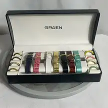 Gruen Interchangeable Watch Set with Straps & Bezels in Box Vintage 1980s