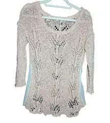 Anthropologie Sylt Boucle Pointelle Pullover Sweater Knitted Knotted Pink croche