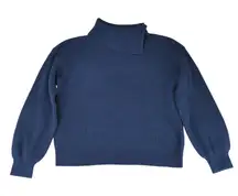 Talbots Ribbed‎ Knit Turtleneck Sweater Women's Large Cotton Merino Wool Blue