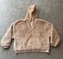 NWOT Aerie Fuzzy Super Soft Full Zip Up Jacket Sweatshirt Tan Cream Cozy Pockets