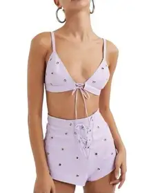 For Love And Lemons Roxie Faux Leather Purple Studded Shorts and Bralette Set S