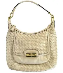 Kristin Parchment White Woven Leather Hobo Shoulder Bag