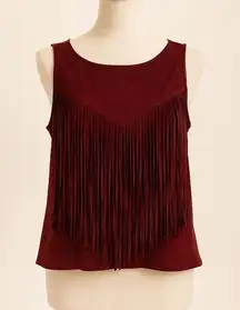 Socialite XS Wine Faux Suede Fringe Tank Top – Boho Western Festival