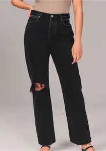 Abercrombie & Fitch The Dad High Rise Curve Love Black Wash Denim Jeans Size 10S