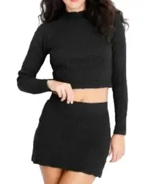 Future Collective with Gabriella Karef Black Puckered 2pcs Mini Skirt Set Sz XL