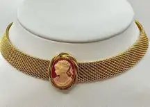 Gold tone cameo choker necklace