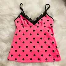 Xhilaration  cami sleep top pink with Black polka dots lace trim Size XS