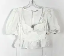 For Love and Lemons White Layered Corset Look Puff Sleeve Peasant Top Small S