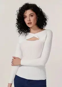 White Cut Out Keyhole Sweater