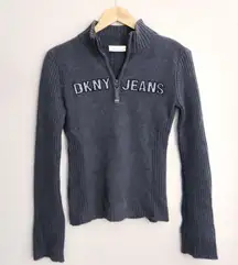 Vintage Y2K DKNY Jeans Shimmer/metallic Logo Quarter Zip Sweater