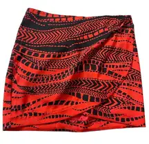 BEBE Wrap Skirt Black‎ Red Patterened Pencil 2 Extra Small Mini Office Work