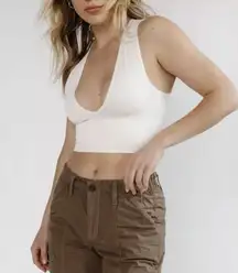 BDG Hailey Seamless Bra Cream Low V Neck Crop Top NWT Sz M