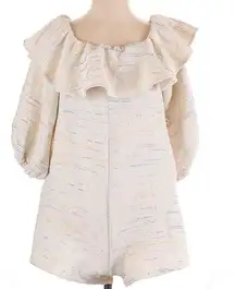 Something Navy Rainbow Ruffle Off Shoulder Romper Cream Multicolor Small