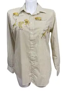 Vintage Tia Designs Safari Embroidered Lion Giraffe Rhino Shirt Women’s Large